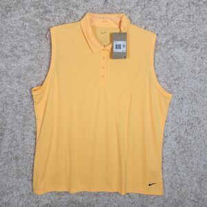 Nike Polo Shirt Womens 2XL Yellow Dri-FIT Sleeveless Golf Tennis Athletic NWT